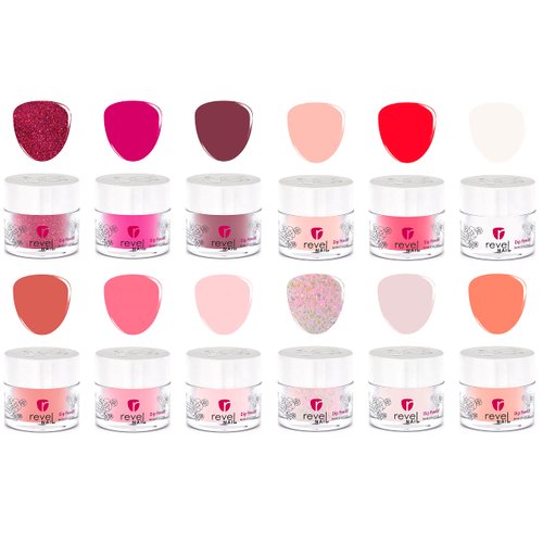 Revel Nail Dip Powder - Pink Dip Powder for Nails, Chip Resistant Dip Nail Powder with Vitamin E and Calcium, DIY Manicure, 12-Pack Light Pink & Red Dip Powder Set