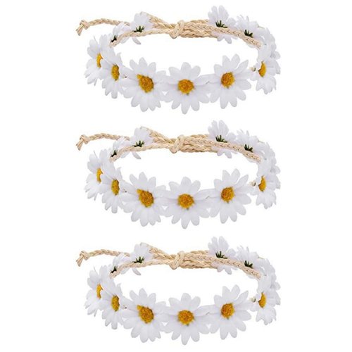 UPSTORE 3PCS Women Daisy Flower Headbands Headpiece Boho Sunflower Hairband Hair Crown Wreath Hippies Bridal Headpiece Photo Props Headwear Hair Accessories