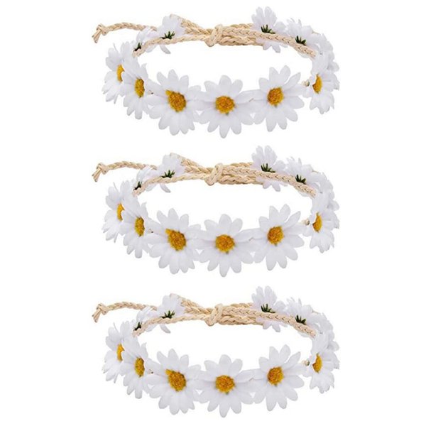 UPSTORE 3PCS Women Daisy Flower Headbands Headpiece Boho Sunflower Hairband Hair Crown Wreath Hippies Bridal Headpiece Photo Props Headwear Hair Accessories