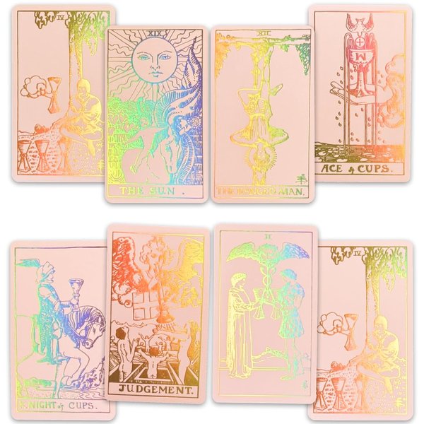 CRAFTERIAN Foil Tarot Cards, 78 Tarot Deck, Original Tarot Cards for Beginners and Experts with Guide Book and Gift Bag, Fortune Telling Game, Divination Tools for All Skill Levels, Pink.