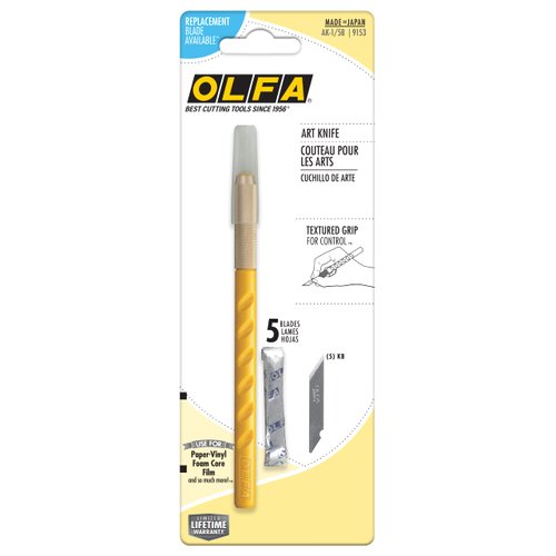 OLFA Graphic Art Knife Set (AK-1/5B) - Precision Hobby Craft Knife Kit (1 Knife & 5 Blades) w/Safety Cap for Art, Crafts, Scrapbooking, Stencil, Replacement Blades: OLFA KB Art Blades
