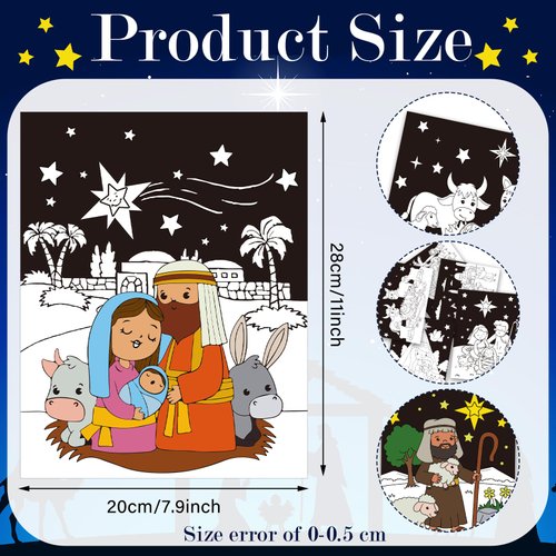 Frienda 30 Pcs Color Your Own Funny Nativity Posters DIY Christmas Nativity Scene Coloring Crafts Bulk Religious Christian Baby Jesus Angels Poster for Christmas Party Holiday Home School Activities