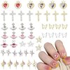 48Pcs Planet Nail Art Charms Pink White Heart Star Butterfly Cross 3D Shiny Nail Charms Saturn Shape Gold Silver Nail Rhinestones Gems Diamonds for Manicure Jewelry DIY Crafts Accessories