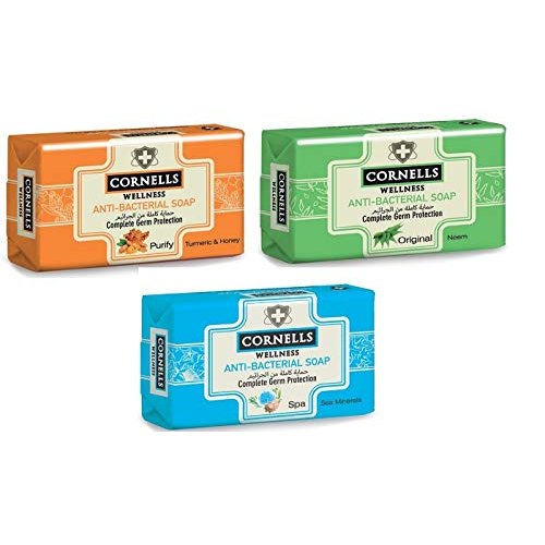 CORNELLS New 3 Pack of Assorted Anti Bacterial Hand & Body Soap Bar 4.5 oz Complete Germ Protection Paraben free - Turmeric & Honey +Spa + Original