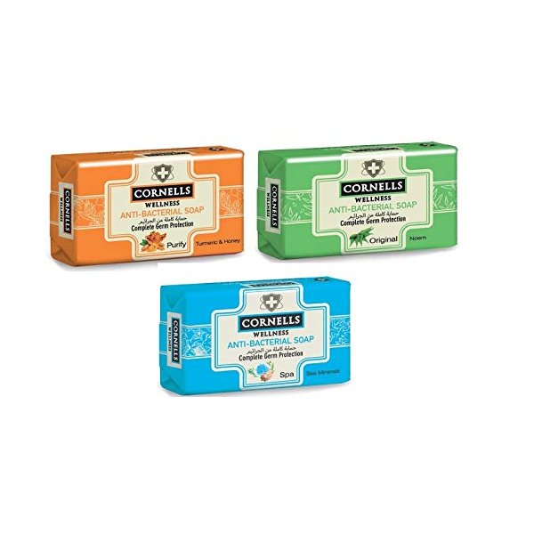 CORNELLS New 3 Pack of Assorted Anti Bacterial Hand & Body Soap Bar 4.5 oz Complete Germ Protection Paraben free - Turmeric & Honey +Spa + Original