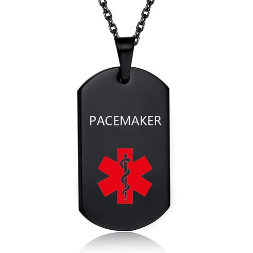 MZC Jewelry PACEMAKER Medical Alert Necklace for Men Women Stainless Steel Engraved Medical ID Tag Emergency Alert Identification Pendant