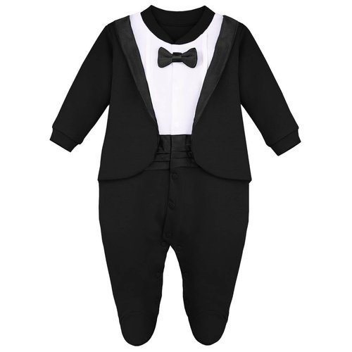 Lilax Baby Boy Gentleman Tuxedo Footie Christmas Holiday Outfit with Bow Tie (3 Months, Black)