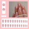 Gradient Pink Press on Nails Medium Long Square Fake Nails Nude Pink Full Cover Glue on Nails Glossy False Nails Reusable Glitter Artificial Acrylic Nails for Women Girls DIY Daily Wear 24Pcs