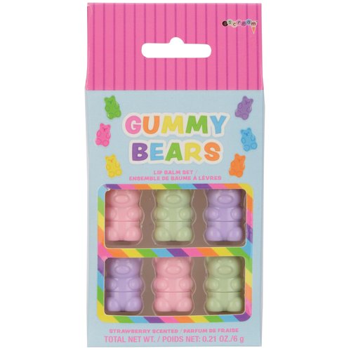 iscream 6-Piece Mini Gummi Bears Shaped Strawberry Scented Lip Balm Set