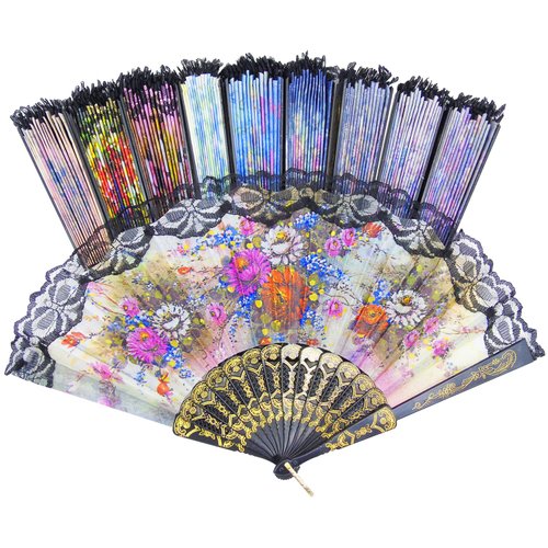 Grosun 10 Pieces Spanish Hand Fan Spanish Fans Handheld Fan for Women Floral Spanish Folding Fan Foldable Fan Vintage Fans Handheld Hand Fan for Wedding and Party Decoration, Random Color
