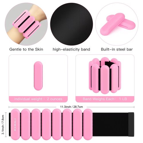 DOOHALO Ankle Weights Wrist Weights for Women Adjustable Arm Leg Weights for Women Weighted Wristbands for Walking Pilates Yoga, Aerobics 2 Pieces in Set 1lb Each