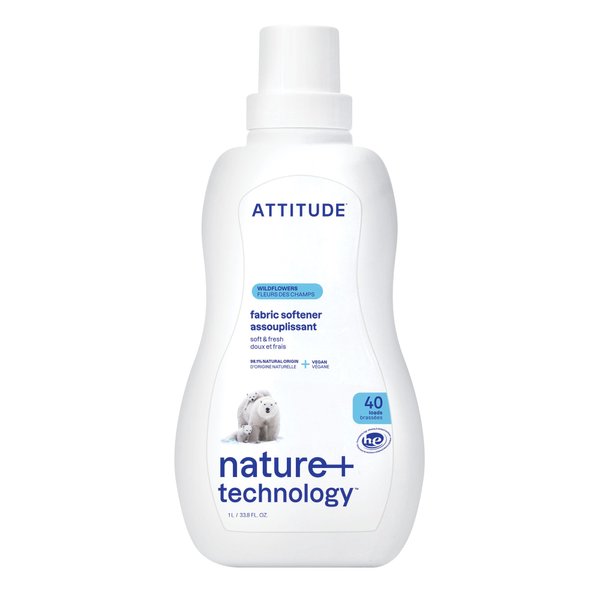 ATTITUDE Laundry Fabric Softener Liquid, Vegan and Naturally Derived Detergent, Plant Based, HE Washing Machine Compatible, Wildflowers, 40 Loads, 33.8 Fl Oz
