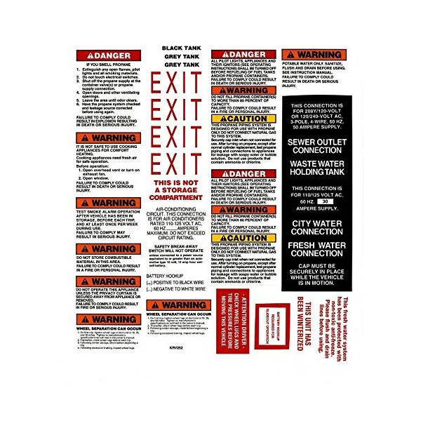 1 Rv Trailer Camper Motor Home Warning Caution Decal Sticker Sheet -938
