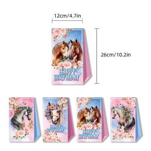 ZEQICALF 12Pcs Pink Horse Birthday Party Supplies Pink Horse Party Favor Bags Gift Bags Goodie Bags Pink Horse Gift Snacks Candy Treat Bags for Birthday Party Decorations