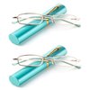 2 Packs Nebee Fashion Pocket Readers Ultra Slim Compact Reading Glasses Spring Temple w/Portable Nebee Fashion Pocket Clip Aluminum Case Teal +2.50
