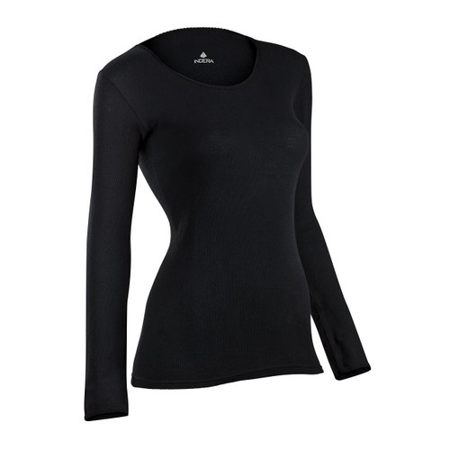 Indera Women's Combed Cotton Raschel Knit Thermal Underwear Top, Black, Medium
