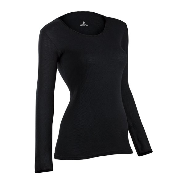 Indera Women's Combed Cotton Raschel Knit Thermal Underwear Top, Black, Medium