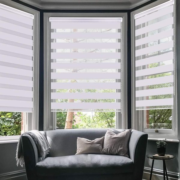 LUCKUP Horizontal Window Shade Blind Zebra Dual Roller Blinds Day and Night Blinds Curtains，Easy to Install 17.7" x 59", White