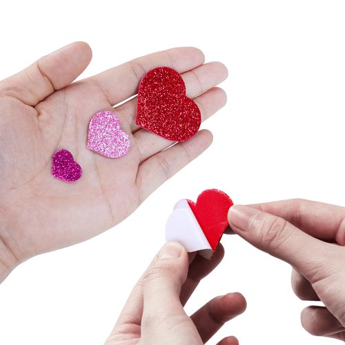 Winlyn 480 Pcs Valentine's Day Heart Stickers Bulk Self-Adhesive Glitter Hearts Shaped Foam Stickers Embellishments in Red Pink White Valentine Arts and Crafts for Kids Scrapbooking Cards Gift Décor