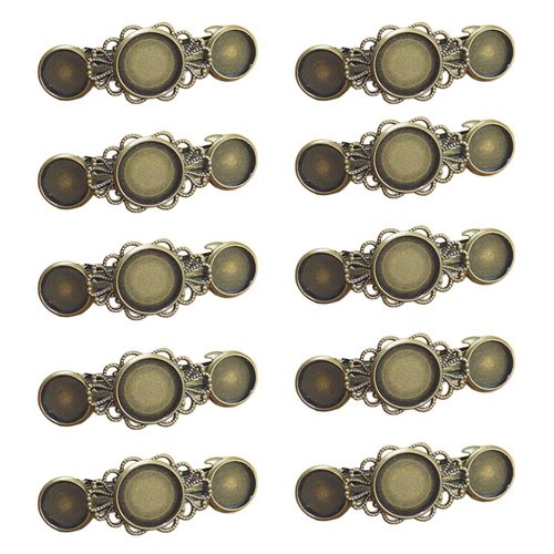 10 Pieces Metal Hair Clips with Round Tray Base for 12mm and 16mm Cabochon Settings, Hair Barrettes with Hairgrip Base for DIY Hair Accessories Making, Antique Bronze