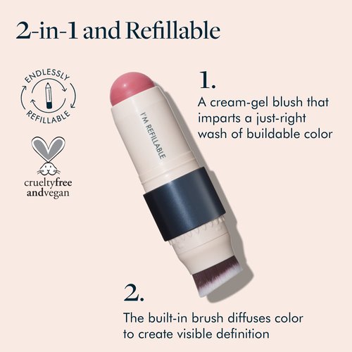 trestique Blush Stick, Vegan Blush Stick With Built-In Blush Brush, Pink Blush Makeup For Women, Rose Blush Makeup, 2-In-1 Creamy Blush Makeup