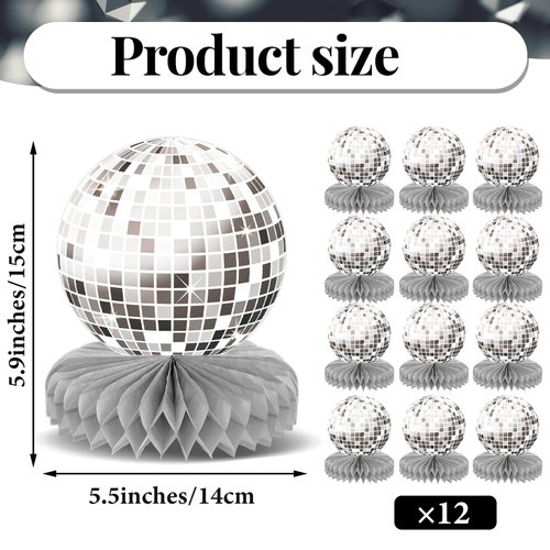 12PCS Disco Theme Party Honeycomb Centerpieces 70s Birthday Party Decorations 70s Disco Party Table Toppers Disco Ball Party Table Centerpieces for Silver Disco Back To 70s Party Supplies (Not Ball)