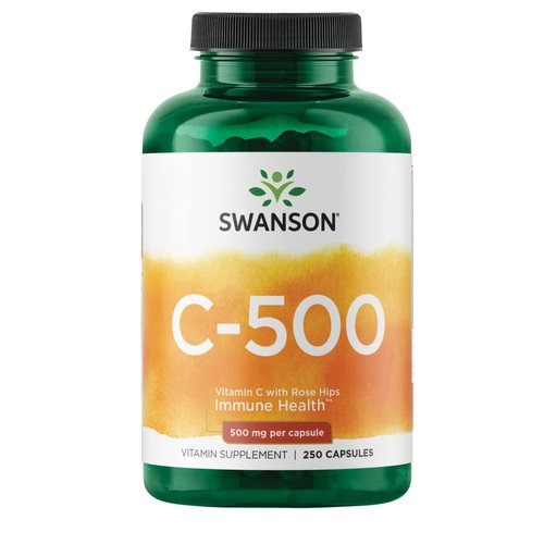 Swanson Vitamin C w/Rose Hips - Herbal Supplement Promoting Skin Health, Heart Health & Immune System Support - Natural Formula Supporting Defense & Wellness - (250 Capsules, 500mg Each)