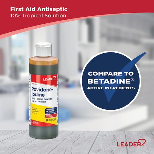 Leader Povidone Iodine 10% Prep Solution USP, First Aid Antiseptic Wound Cleanser, Wound Wash, Antiseptic Soap, 8 fl oz