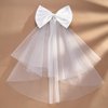 SWEETV Bridal Hair Bow Veil White Bow Clip Bachelorette Party Decorations Pearl Accessories Bride to Be Bridal Shower Gift
