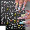 6pcs Camellia Tulip Flower Nail Stickers for Nail Art Black White Flower Nail Decals 3D Bow Nail Stickers for Women Floral Bow Stickers for Nails Camellia Tulip Nail Art Stickers Spring Nail Supplies