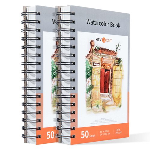 HTVRONT Watercolor Paper - 100 Sheets 5.5"x8.5" Watercolor Pad, 140 lb/300 GSM Watercolor Paper Pad, Spiral Bound for Full Spread & Sturdy Use, Ideal for Wet & Dry Media