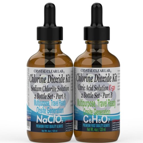 CrystalClearlab Chlorine Dioxide and Citric Acid Solution Kit, Precision Drop, 2 Bottles (8 Ounces)