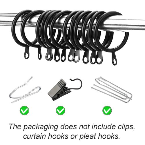 WANXIANG 20 pcs Metal Curtain Rings with Eyelet, 1-1/4 inch Inner Diameter,Fits Up to 1 Inch Rod, Black