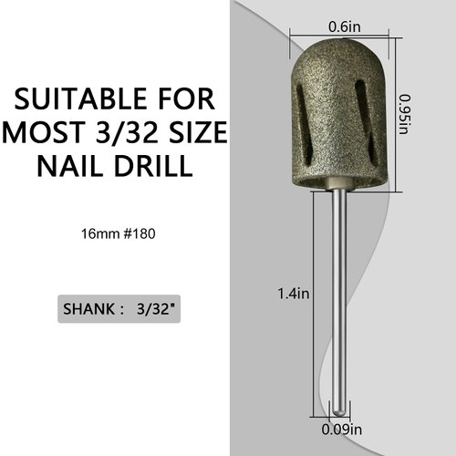 C12rtive Pedicure Drill Bit,16mm diameter 180Grit Diamond Carbide Foot Nail Drill Bit Pedicure Foot Calluses Sanding Polishing Head for Cracked Skin Corns Callus Removal for Home Salon & DIY