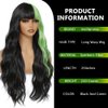 meiliprotea Half Black Half Green Wig with Bangs Long Wavy Costume Wig 26 Inches Green Highlight Curly Wavy Synthetic Wigs for Women Halloween Cosplay Party Show (Black and Green)