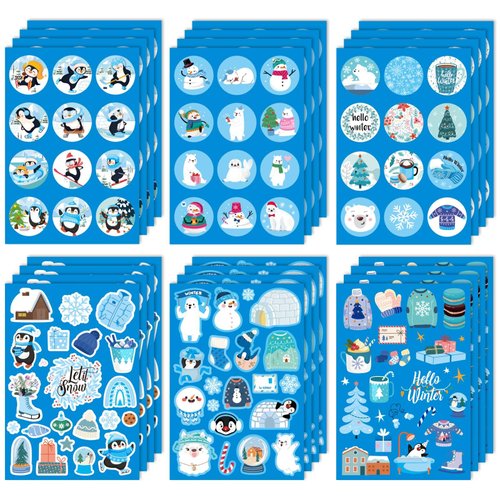 412pcs Winter Stickers, Winter Holiday Stickers with Snowman Christmas Tree Penguin Hello Winter Stickers for Kids Party Favors for Envelopes Cards Crafts Decoration