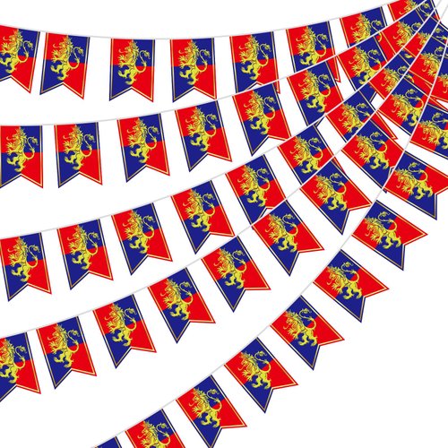 Hestya 5 Pcs 49ft Medieval Party Decorations Medieval Fantasy Bunting Banner with Lion Design Med...