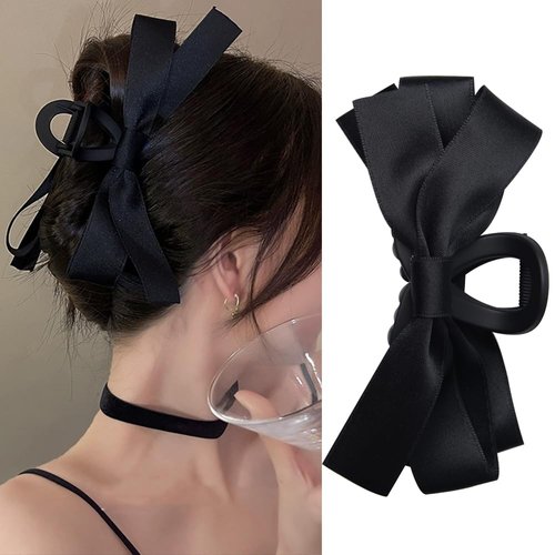 Black Hair Bow Claw Clips for Women Bow Hair Claw Clips for Girls Hair Bow Claw Clip Bowknot Hair Claw Clip Barrettes Big Bow Claw Clips for Thick Hair Bow Hair Claw Clips Pin