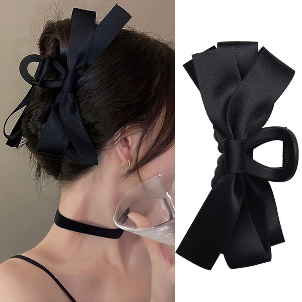 Black Hair Bow Claw Clips for Women Bow Hair Claw Clips for Girls Hair Bow Claw Clip Bowknot Hair Claw Clip Barrettes Big Bow Claw Clips for Thick Hair Bow Hair Claw Clips Pin