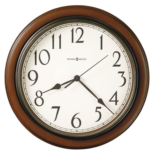 Howard Miller Kalvin Wall Clock 625-418 ? Medium Brown Cherry Finished Case, Charcoal Gray Accents, Modern Home Decor, Classic Round Design, Quartz Movement