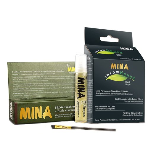MINA ibrow Hair Color Tint Kit With Nourishing Oil & Brush Combo Pack (Black)