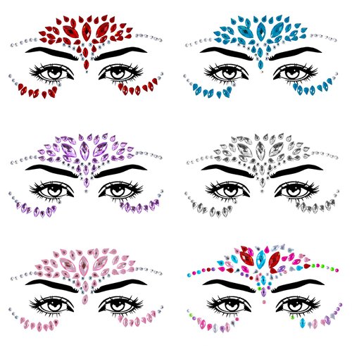 6 Pcs Face Jewels Rhinestone Face Gems Stick Mermaid Self Adhesive Body Jewels Crystal Stickers Temporary Tattoos Festival Party Makeup Decor for Halloween Rave Festival Carnival Party Accessories