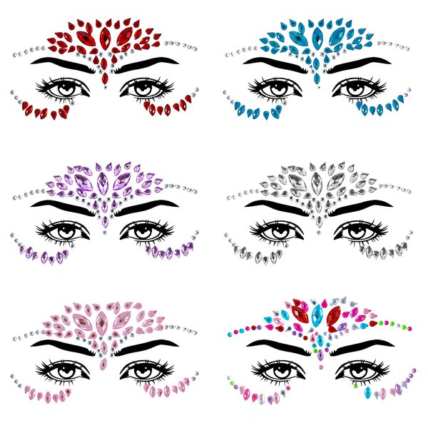 6 Pcs Face Jewels Rhinestone Face Gems Stick Mermaid Self Adhesive Body Jewels Crystal Stickers Temporary Tattoos Festival Party Makeup Decor for Halloween Rave Festival Carnival Party Accessories