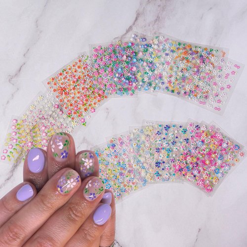 30Sheets Colorful Flower Nail Art Stickers Decals Floral Nail Art Supplies 3D Self-Adhesive Nail Decals Flower Daisy Rose Blossoms Designs Nail Sticker for Women Girls Manicure Decorations