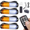 EASE2U E Led Strobe Lights for Trucks Vehicles Suvs,12-24v 4pcs Emergency Warning Caution Hazard Construction Slim Sync Feature Car with Main Control Surface Mount (White Amber)