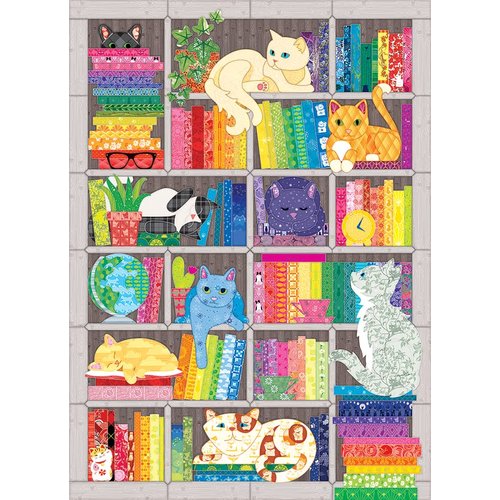 Cobble Hill 1000 Piece Puzzle - Rainbow Cat Quilt - Sample Poster Included
