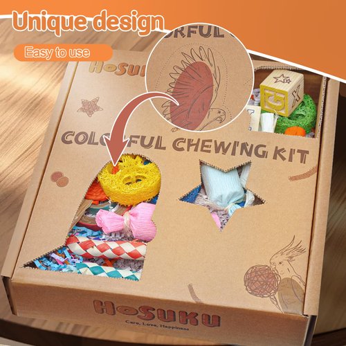 HOSUKU Colorful Bird Foraging & Shredding Toys Box – Safe Bird Toys for Parakeets, Cockatiels, Conures & Small Birds, Perfect for Christmas & New Year