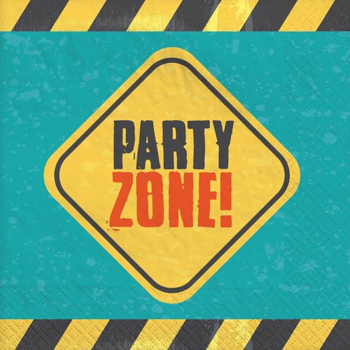 Construction Themed Beverage Napkins | 5" x 5" | Multicolor | Pack of 16