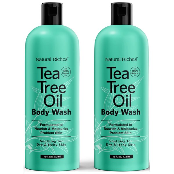 Natural Riches Tea Tree Oil Body Wash, 2x16 fl oz - Soothing, Calming, and Hydrating for Normal, Combination, Sensitive, Oily, and Dry sensitive skin bodywash