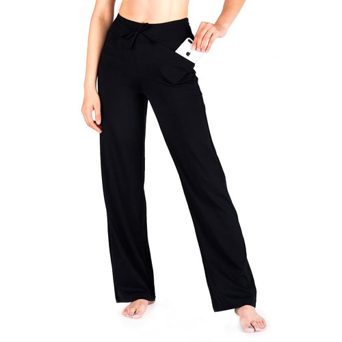 Yogipace Petite Women's Loose Fit Wide Leg Yoga Pants Drawstring Lightweight Sweatpants with Pockets,27",Black,Size XL